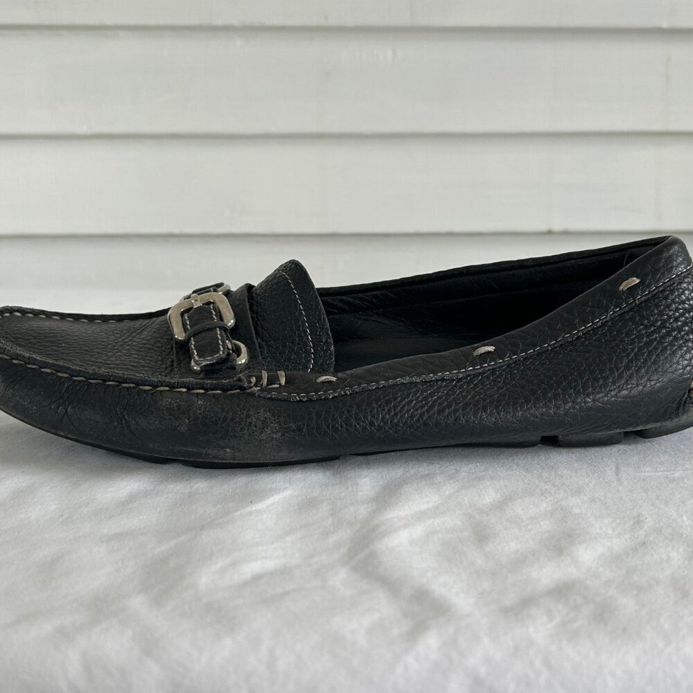 Prada Black Leather Bit Loafers Moccasins Driving Flats Pebbled Slip-On Size 38 - Picture 15 of 15